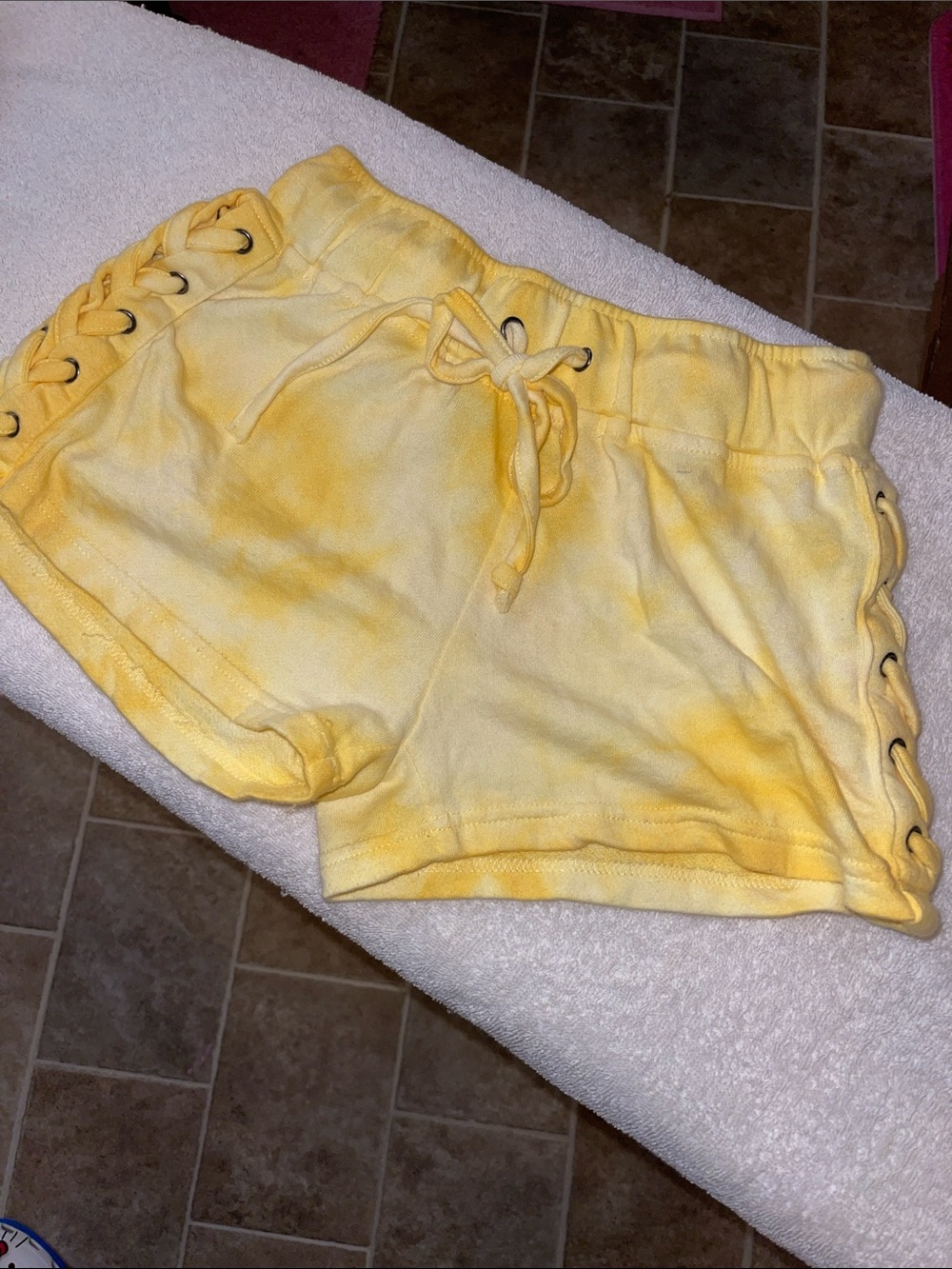 Yellow Tie-Dye Lace-Up Athletic Shorts with Drawstring